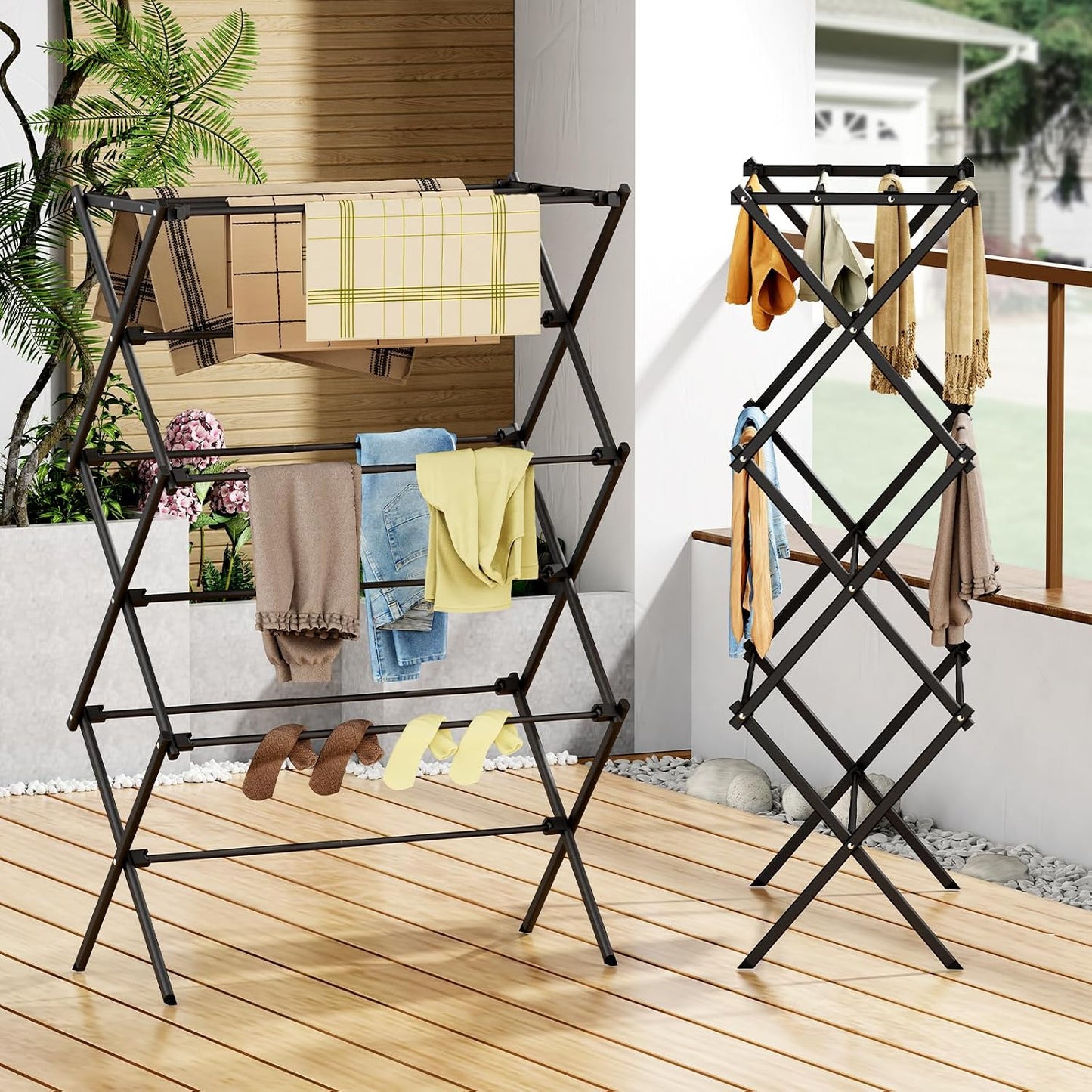 Drying Rack Clothing, 3-Tier Clothes Drying Rack Foldable, Antirust Laundry Drying Rack Collapsible Use for Indoor & Outdoor, 11.8" D x 34.6" W x 35.4" H, White