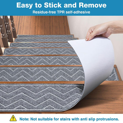 Stair Treads for Wooden Steps, 15 Pack 8"x30" Non-Slip Indoor Carpet Stair Treads with Reusable Polyester TPE Backing for Kids Elders and Pets (Dark Gray)