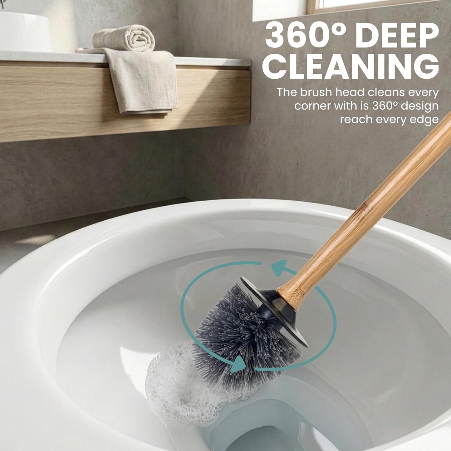 Vigar Zense Toilet Brush and Holder Set - Toilet Bowl Brush and Holder, Polyresin Stone Bathroom Accessory, Compact Toilet Cleaner Brush for Bathroom Decor and Toilet Accessories Set - White Marble