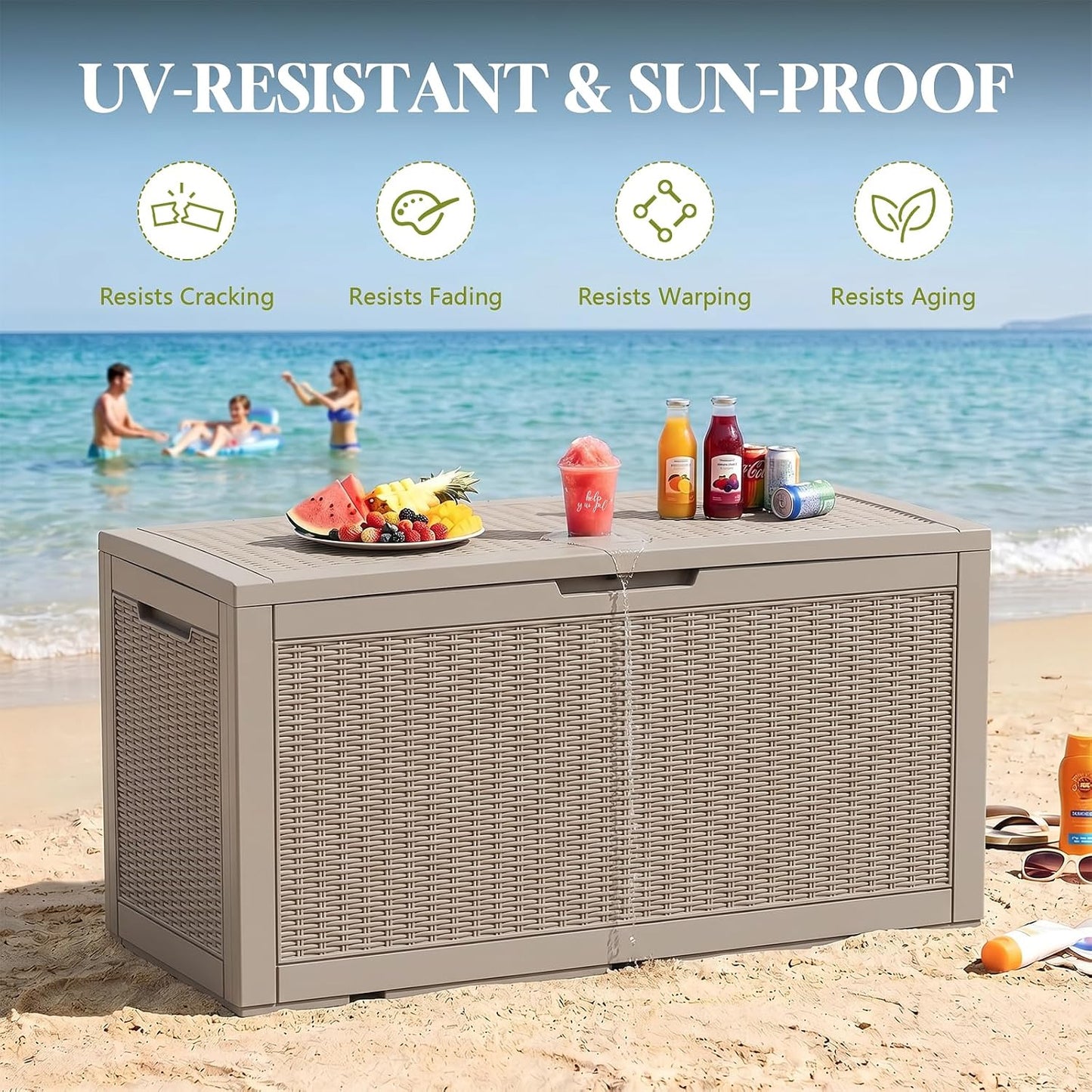 Waterproof Outdoor Storage Box Outside Deck Box Lockable Resin Bench UV Resistant Furniture Cushion Pool Tool Float Bin Patio Garden Porch (Black, 120 Gallon)