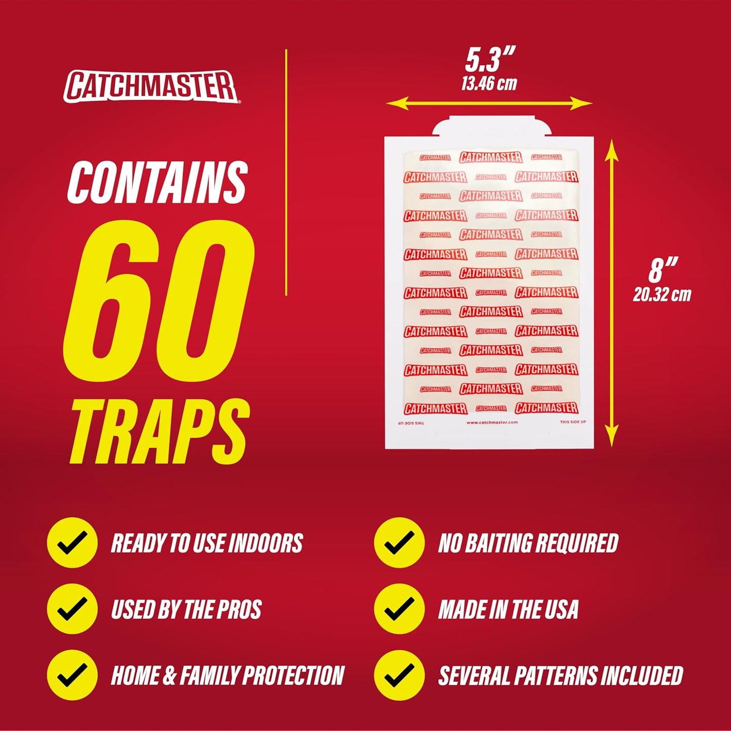 Catchmaster Compact Sticky Insect & Mouse Traps 75-Count, 3.5"x7" Glue Boards for Mice & Insects, Ultra Sticky Mouse Traps Indoor for Home Use in Garages, Basements & Attics, Capture in Tight Places