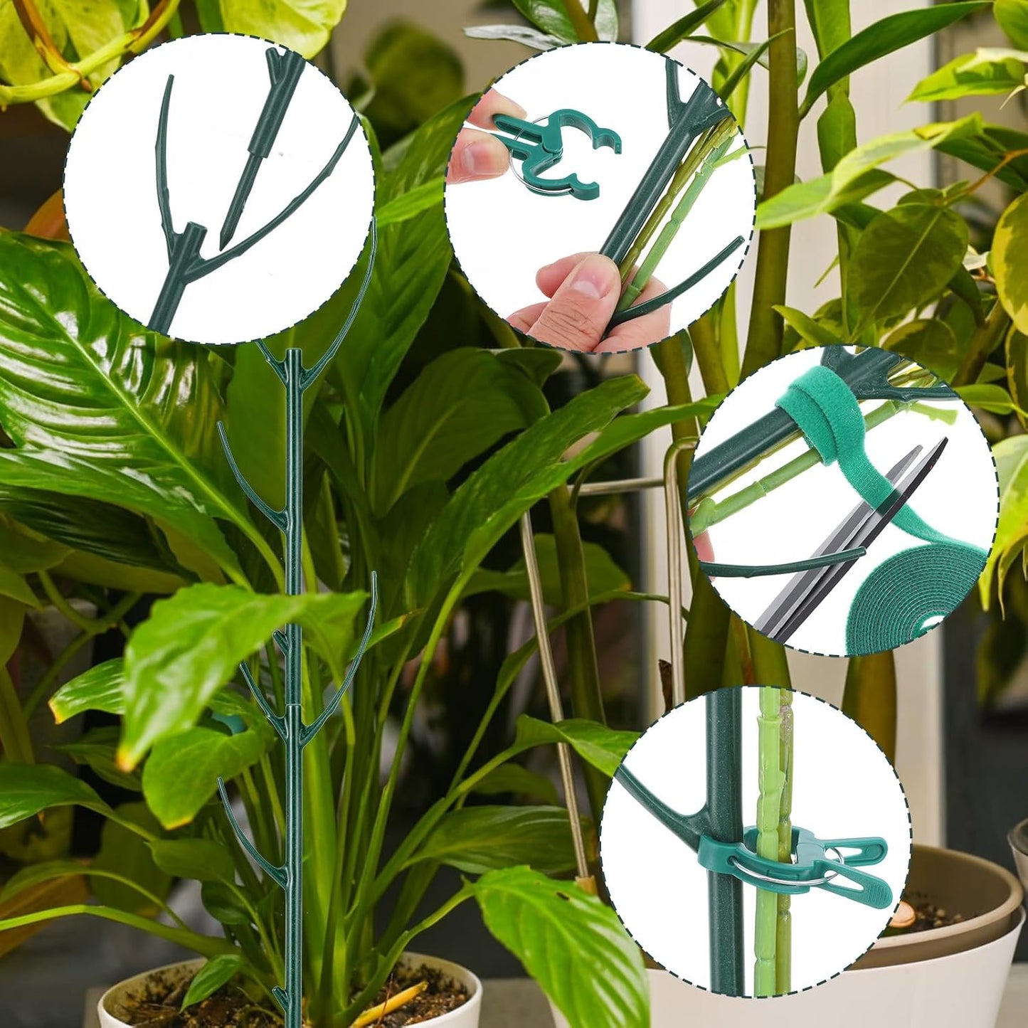 16Pcs Stackable Plant Support Stakes, Plant Stakes for Indoor and Outdoor, Plants Sticks for Vine Training Stem Stabilization, Plants Clips, Stem Holder Structures Frame for Potted Monstera Climbing