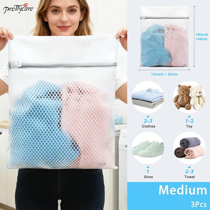 PrettyCare 3 Large (16x19inch) Mesh Laundry Bags for Delicates, Durable Honeycomb Wash Bags with Premium Zippers - Laundry Essentials Mesh Bags for Lingerie, Bras, Socks, Sweater, Travel & Organizing
