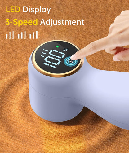 Rechargeable Fabric Shaver Lint Remover, Sweater Shaver with 3-Speed Control, LED Display Clothes Shaver, 6-Leaf Stainless Steel Blades, Suitable for Clothes, Sweater, Couch, Blanket, Wool (White)