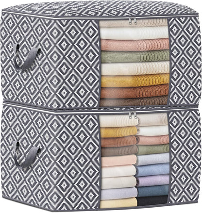 StorageTastic Direct 100L, 3 Pack, Storage Containers, Large Clothes Storage Bins Foldable Organization and Storage Bags with Reinforced Handle, Clear Window for Bedding, Blankets, Clothing, Grey