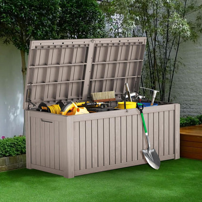 200 Gallon Resin Deck Box, Waterproof Outdoor Storage Bin for Patio Furniture, Pool Accessories, and Garden Tools, Lockable & UV-Resistant, Grey
