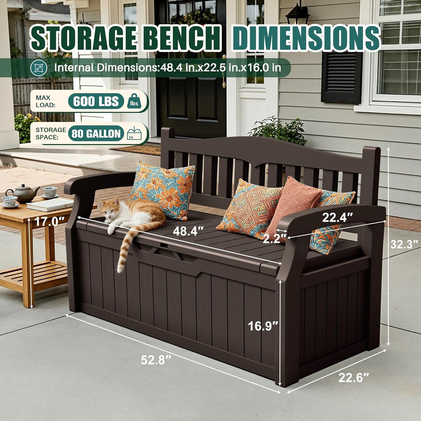 Devoko 80 Gallon Storage Bench Deck Box Lockable for Patio Furniture, Garden Decor and Outdoor Seating for Cushions, Garden Tools and Pool Supplies (Black)