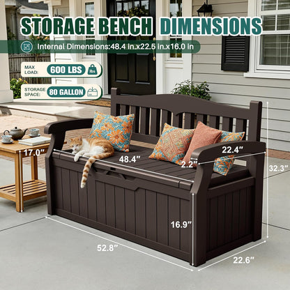 Devoko 80 Gallon Storage Bench Deck Box Lockable for Patio Furniture, Garden Decor and Outdoor Seating for Cushions, Garden Tools and Pool Supplies (Black)