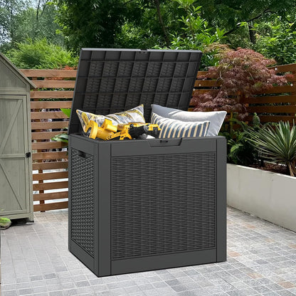 Bifanuo Outdoor Storage Box, 35 Gallon Deck Boxes Waterproof, Resin Storage Cabinet Multi Functional Storage Bench For Gardening Tools, Pool Supplies, Patio Furniture, Lockable