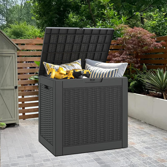 Bifanuo Outdoor Storage Box, 35 Gallon Deck Boxes Waterproof, Resin Storage Cabinet Multi Functional Storage Bench For Gardening Tools, Pool Supplies, Patio Furniture, Lockable