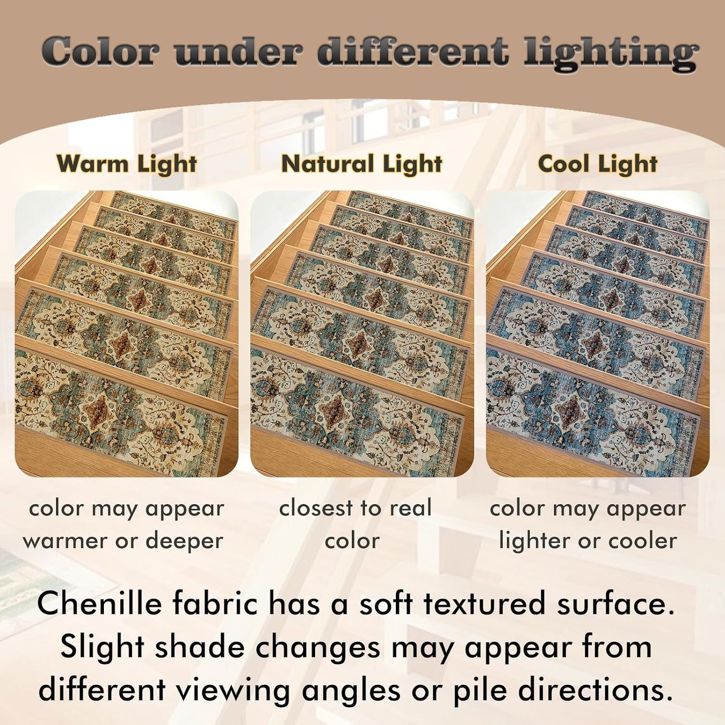 Non Slip Stair Treads for Wooden Steps, 15 Pack 8"x30" Washable Carpet | 8x30 in soft chenille polyester stair treads with reusable TPE backing for indoor wood stairs, dogs, kids, and seniors