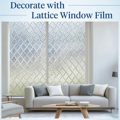 Haton Window Privacy Film Decorative Frosted Glass Window Film, Sun Blocking Stained Glass Clings, Static Cling Removable Stickers for Home Door Coverings, Lattice Pattern 17.5" x 78.7"