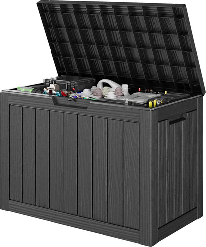 Outdoor Storage Box, 45 Gallon Deck Box with Lockable Lid, Waterproof Resin Storage Bin for Cushions, Garden Tools, Patio Furniture, Grey