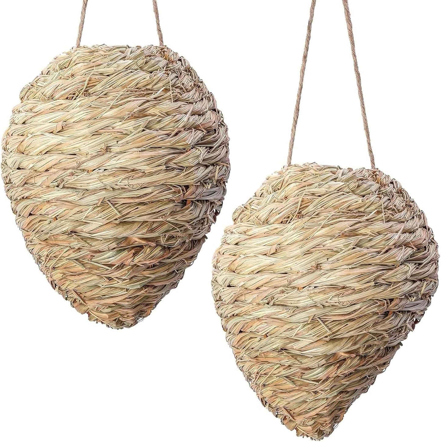 DECOHS 2 Pack Large Woven Reed Wasp Nest Decoy, 10 x 7.5 Inch Hanging Fake Wasp Nests Decoration, Faux Hornet Nest Wasps Deterrent for Outdoor Garden Yard Patio Eaves
