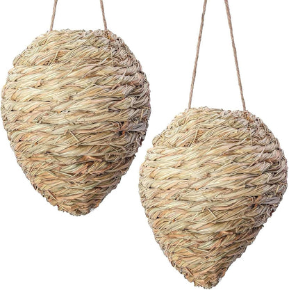 DECOHS 2 Pack Large Woven Reed Wasp Nest Decoy, 10 x 7.5 Inch Hanging Fake Wasp Nests Decoration, Faux Hornet Nest Wasps Deterrent for Outdoor Garden Yard Patio Eaves