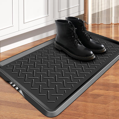 Boot Tray TPE Rubber, Large Shoe Trays for Entryway, Multi-Purpose Boot Mat Tray with Raised Edge, 28.3"x16.1" Rubber Mat for Shoe Organizer Indoor/Outdoor Use (Black)