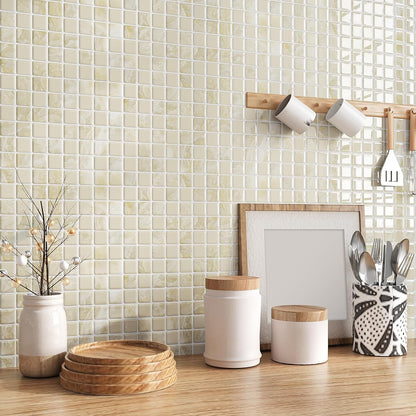 VEELIKE Cream Beige Mosaic Peel and Stick Backsplash for Kitchen Backsplash Tiles Peel and Stick Waterproof Wall Tile Stickers 12''x12'' 6 Sheet Removable Self Stick on Backsplash for Kitchen Bathroom