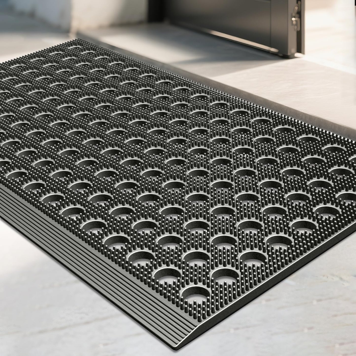 Mibao Front Door Mat Outside Entrance, Heavy Duty Welcome Rubber Doormat Waterproof, All Weather Dirt Trapper Non-Slip Drainage Doormat, Entry Mat for Garage Home Pool Commercial, 17" x 29.5", Black