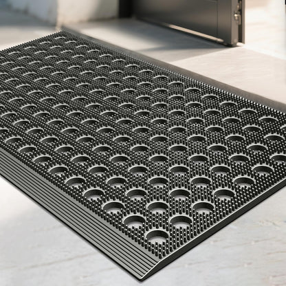 Mibao Front Door Mat Outside Entrance, Heavy Duty Welcome Rubber Doormat Waterproof, All Weather Dirt Trapper Non-Slip Drainage Doormat, Entry Mat for Garage Home Pool Commercial, 17" x 29.5", Black