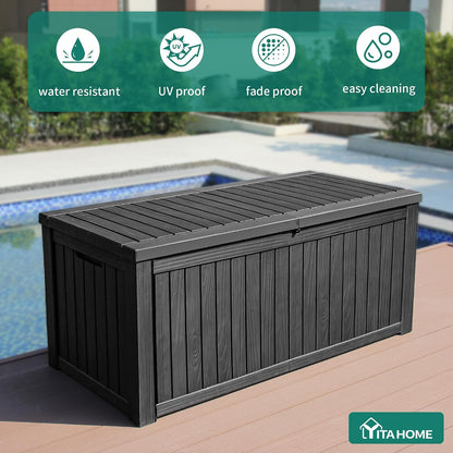 YITAHOME 31 Gallon Outdoor Storage Deck Box | Waterproof Resin Package Delivery and Storage Box with Lockable Lid for Patio Furniture Cushions, Pool Accessories, Garden