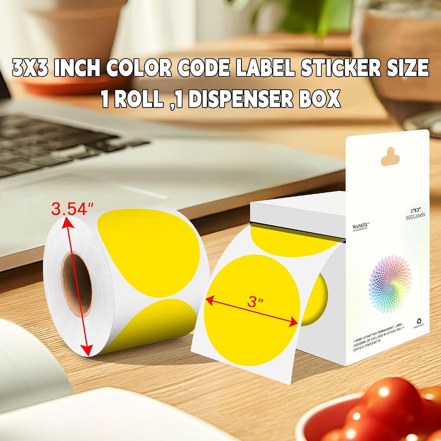 3 Inch White Color Code Dot Stickers,500 PCS Round Labels Stickers in Dispenser Box for Organization, Inventory,Classroom