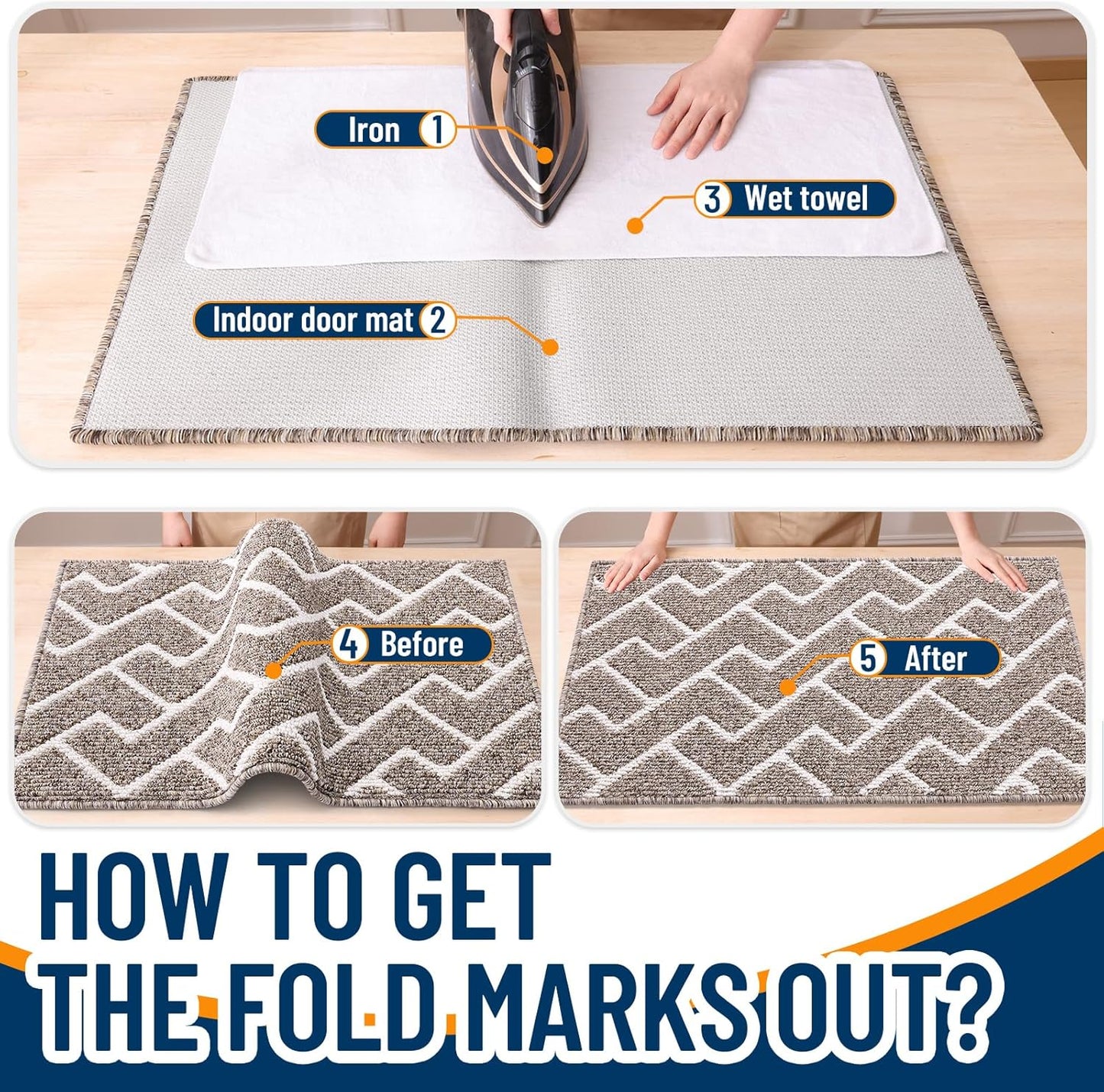 OLANLY Front Door Mat, Non-Slip Rubber Backing, Dirt Resistant and Absorbent, Washable, Easy to Clean Low-Profile Indoor Doormat for Back Door, Entryway, Inside Entrance, 32x20, Grey