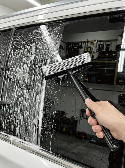 2 in1 Window Squeegee for Car, Window Cleaning Tool with 16inch Long Handle,Sponge Car Window Squeegee for Gas Station, Glass,Shower,Outdoor High Window Cleaning