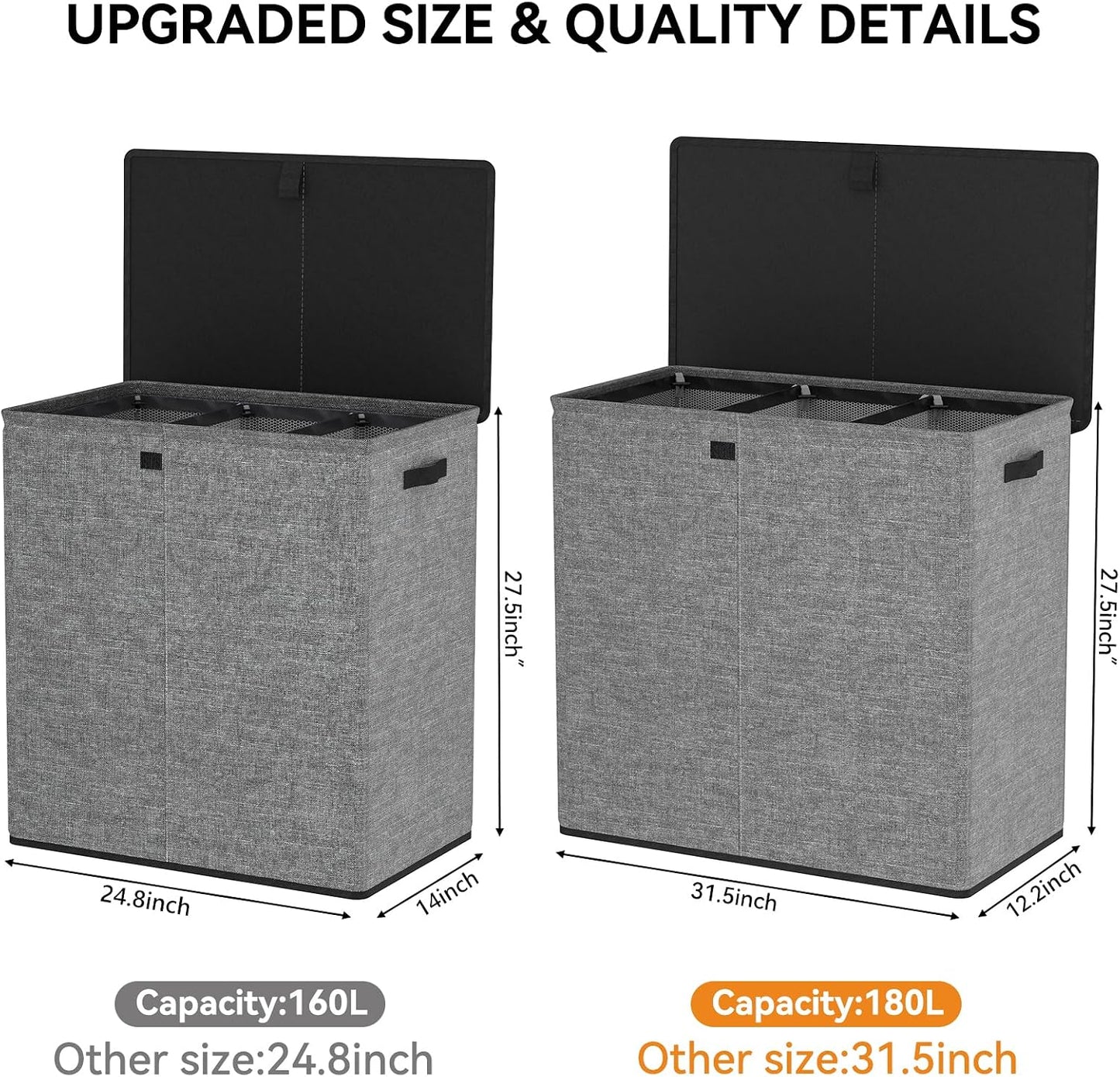 WOWLIVE Laundry Hamper with Lid,160L Large Laundry Basket 3 Section with Removable Washing Bags,Collapsible Waterproof Dirty Clothes Hamper for Laundry Room Bathroom Dorm,Beige