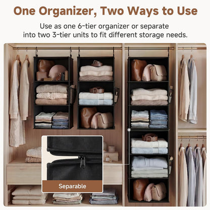 StorageWorks 6-Shelf Closet Organizers, Two 3-Shelf Separable Hanging Shelves for Closet, 12 1⁄2" D x 12 1⁄2" W x 47 ¼" H, Mixing of Beige, White & Ivory