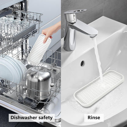 Silicone Sponge Holder Kitchen Sink Organizer Tray Dish Caddy Soap Dispenser, Scrubber Spoon Holder,Dishwashing Accessories 2 Pack (Black)
