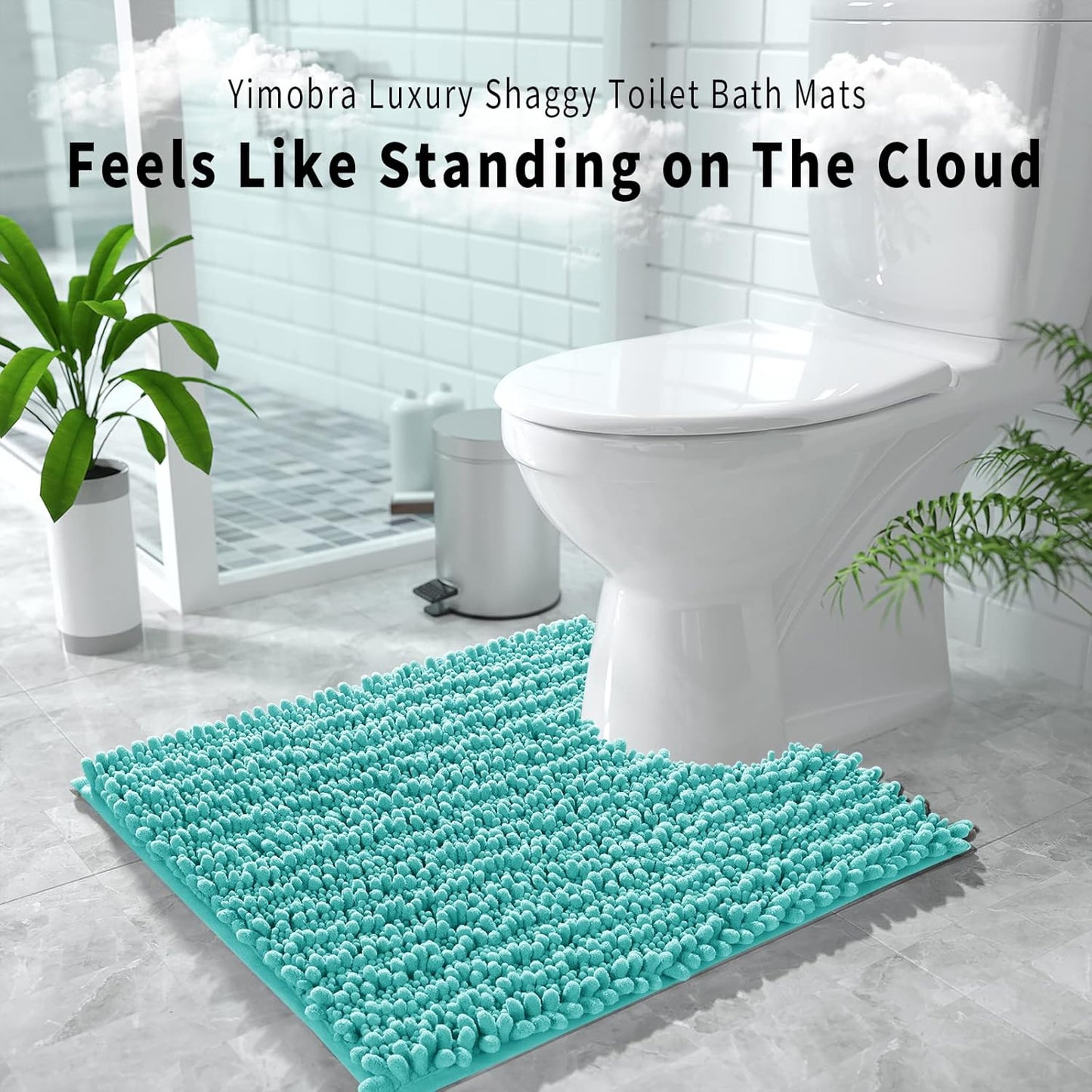 Yimobra Bathroom Rugs Non Slip Washable - Ultra Soft Absorbent Chenille Bath Mat, Quick Dry Shaggy Floor Carpet for Tub Shower, Gray Home Decor Accessories, 24x17 Inch
