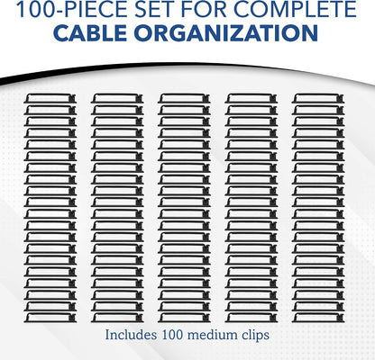 100 PCS Self Adhesive Cable Clips, Wire Organizer, Cable Management, Cord Organizer for Desk, Wall, PC, Car, Home, Office, USB, Ethernet, Power Cords, Black (Medium)
