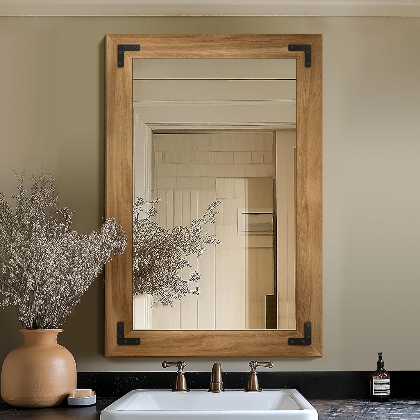 TRAHOME Full Length Mirror with Wooden Frame, 56"X22" Solid Wood Standing Floor Mirror for Farmhouse, Bathroom, Bedroom Decor, Hanging or Leaning Wall-Mounted