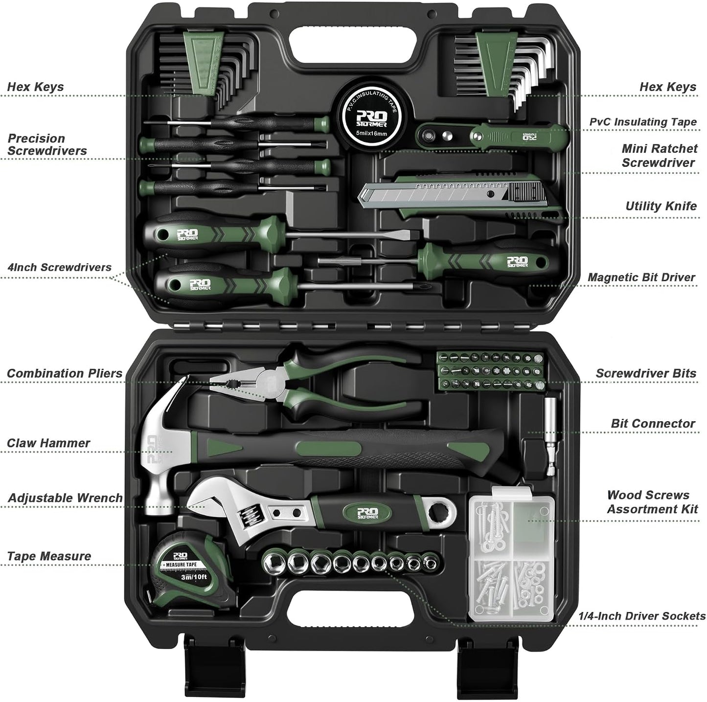 Prostormer 160-Piece Home Repair Tool Set, General Household Hand Tool Kit with Toolbox Storage Case for House, Garage, College Dorm and Office (Red)