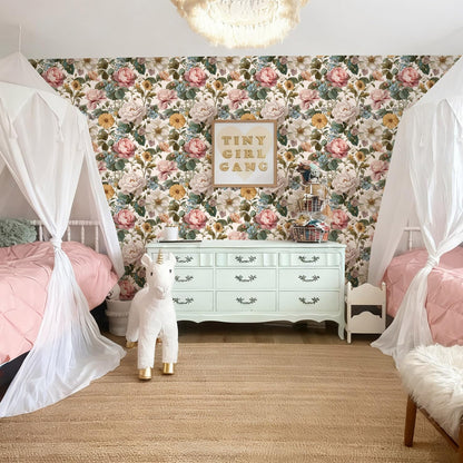 Orainege Pink Floral Peel and Stick Wallpaper Removable Self Adhesive Wallpaper 16.9inx118.1in Modern Wall Paper for Bedroom Bathroom Green Leaf Contact Paper for Cabinets
