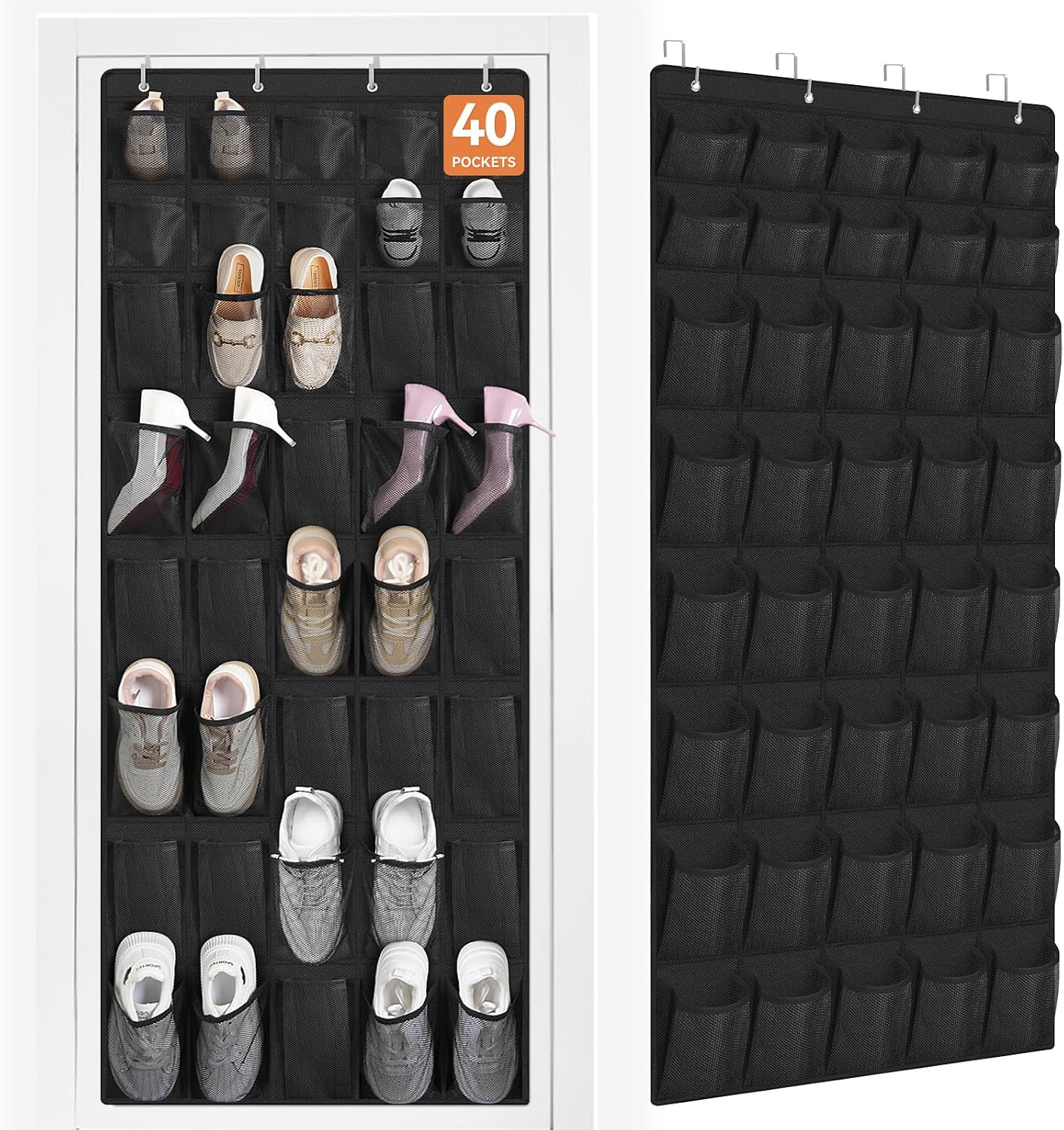 FENTEC 40 Large Pockets Over The Door Shoe Organizer, Mesh Hanging Shoe Organizer Shoe Rack for Closet Mesh Closet Shoe Holder, Over Door Organizer, Shoe Organizer for Wall, Grey, 1 Pack