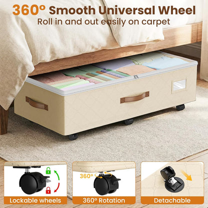 Budding Joy 80L 2 Pack Adjustable Under Bed Storage with Wheels | Underbed containers with clear lids, rolling under bed shoe storage organizer for dorm home clothes, blankets, toys, black