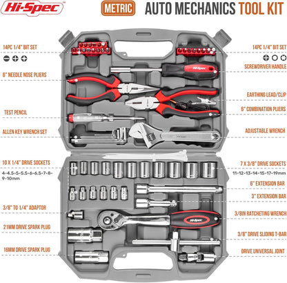 Hi-Spec 73pc Home and Garage Tool Kit Set. Essential Household and Auto Repair Tools. Includes Pliers, Sockets, Wrenches and a Hex Key Set in a Toolbox Carry Case