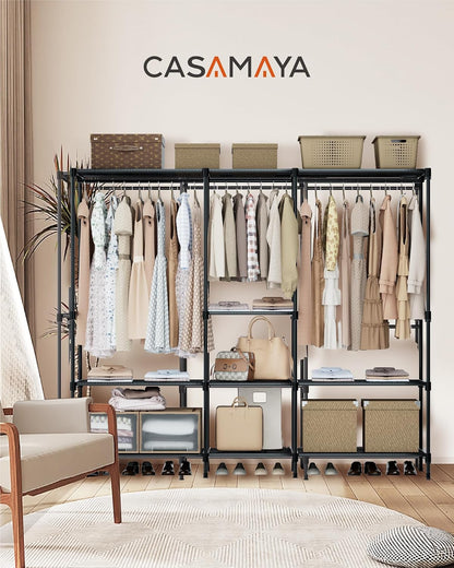 CASAMAYA Clothes Rack, Portable Closet, 80.7 Inch Extra Large Capacity Wardrobe Closet, Clothes Storage Organizer with Shelves and 5 Hanging Rods, Easy to Assembly, Black PCT036B01