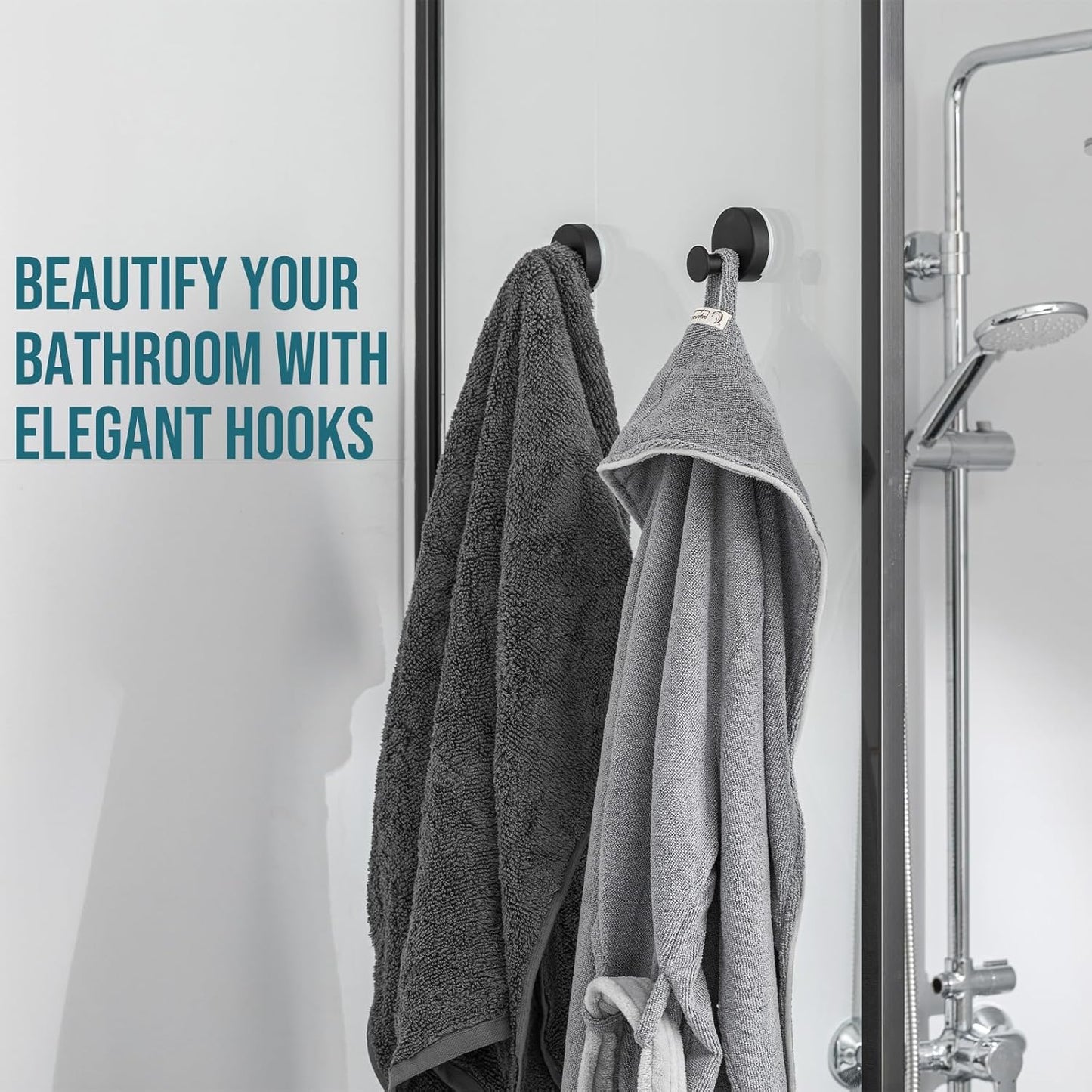 TAILI Suction Cup Razor Holder in Shower 2 Pack, Towel, Loofah, Shaver Holder for Bathroom Wall, Powerful Suction Cup Shower Hooks, Easy to Install and Reuse, White