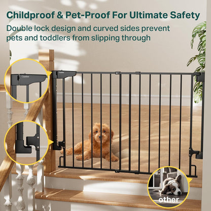 Cumbor 29.2–43" Baby Gate for Stairs, Hardware Mounted (Drill Required), Expandable No Bottom Bar Dog Gate, Auto Close Extra Wide Walk Thru, Pet & Toddler Proof Gate, Top & Bottom of Stairways (White)