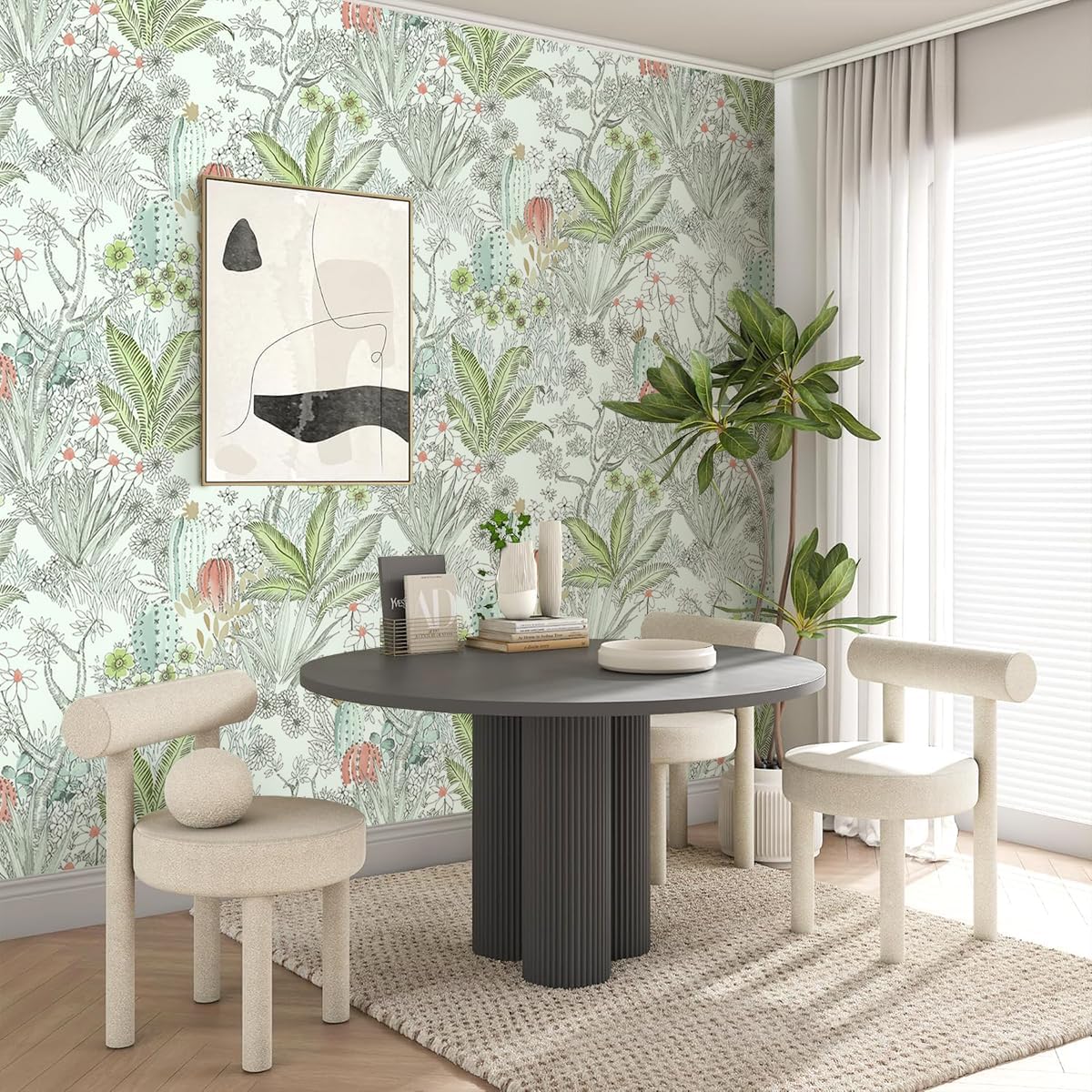 Wudnaye Boho Peel and Stick Wallpaper Catus Wallpaper 17.7" x 118.1"Vintage Floral Wallpapers Peel and Stick Botanical Removable Wall Paper Boho Self Adhesive Contact Paper for Bathroom Cabinets