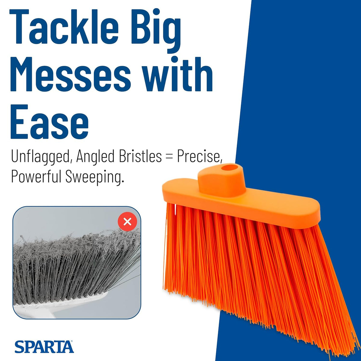 SPARTA Plastic Broom Head, Angled, Un-Flagged for Large Debris Indoor, Outdoor, Home, Restaurant, Lobby, Office, 12 Inches, Green