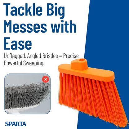 SPARTA Plastic Broom Head, Angled, Un-Flagged for Large Debris Indoor, Outdoor, Home, Restaurant, Lobby, Office, 12 Inches, Green