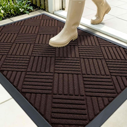 OLANLY Front Door Mat Outside Entrance 29.5x17, Absorbent, Heavy Duty Sturdy Natural Rubber Doormat Indoor Outdoor, Stain and Fade Resistant, Non-Slip Low Profile Floor Mat for Entryway, Grey Diamond