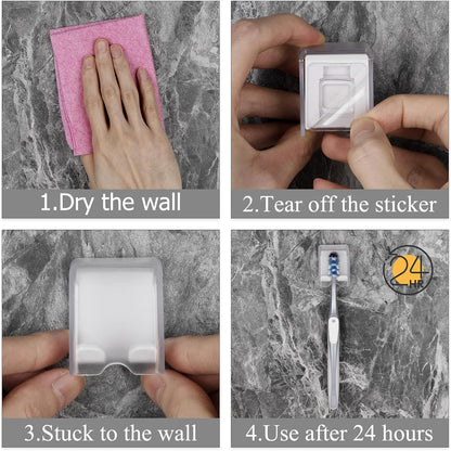 2 PCS Toothbrush Holder Wall Mounted with Cover for Bathroom, Self Adhesive Toothbrush Storage Organizer for Shower, Mini Toothbrush Hanger Rack for Dorm, Cabinet (Black)