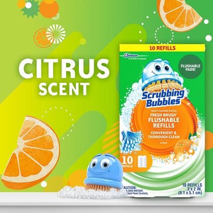 Scrubbing Bubbles Toilet Bowl Cleaning System with Flushable & Disposable Cleaner Refill Pads, Fights Odors and Helps Remove Limescale & Hard Water Stains, Citrus Scent, 1 Wand + 4 Refills + 1 Stand