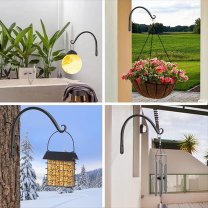 FEED GARDEN Heavy Duty Plant Hangers Outdoor Indoor, 8 Inch 2 Pack Metal Hanging Bracket Holds Up to 44 lbs, Wall Brackets for Hanging Baskets, Bird Feeders,Wind Chime& Lanterns, Black