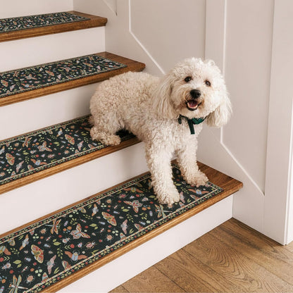 OJIA Insect Print Stair Treads Non Slip Stair Runners for Wooden Steps Indoor, 15PCS 8"x30" Rubber Backing Carpet Treads for Wood Stairs Staircase Step Treads for Kids & Dogs, Stair Covers, Black