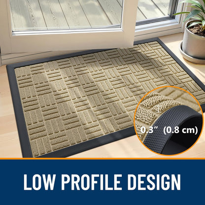 OLANLY Front Door Mat Outside Entrance 29.5x17, Absorbent, Heavy Duty Sturdy Natural Rubber Doormat Indoor Outdoor, Stain and Fade Resistant, Non-Slip Backing Low Profile Floor Mat for Entryway, Grey